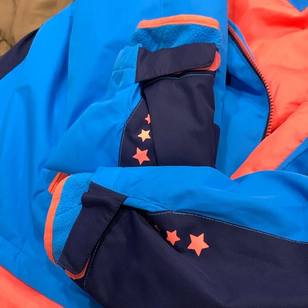 Lands’ End Blue Pink Stars Hood Full Zip Jacket Coat